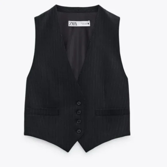 Zara Pinstripe Poly Wool Blend Vest Size M EUC - Picture 2 of 13